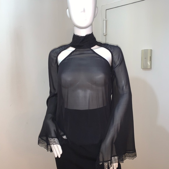 FLAVIO CASTELLANI Black SILK sheer blouse - Picture 2 of 9